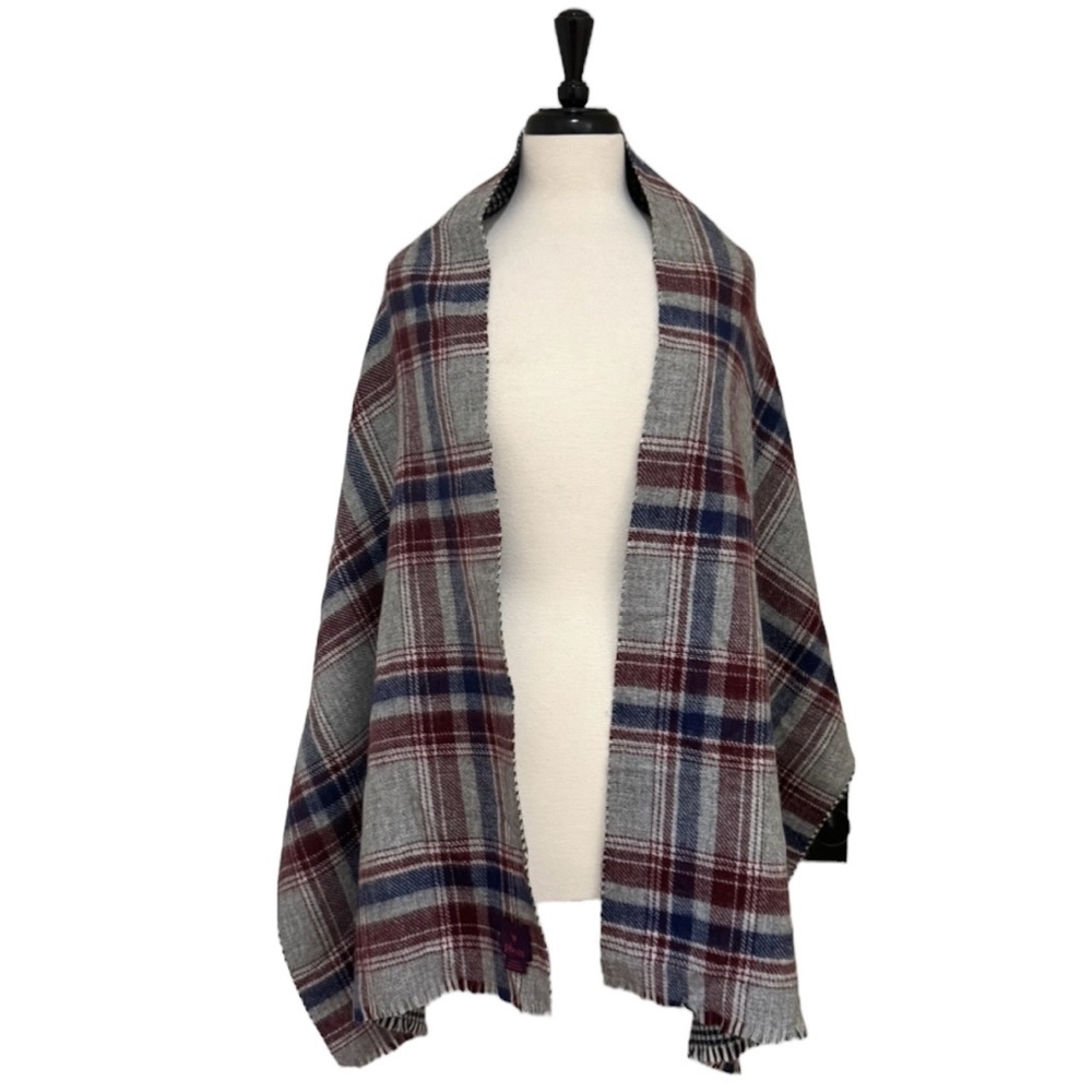 Phenix Reversible Plaid and Houndstooth Shawl